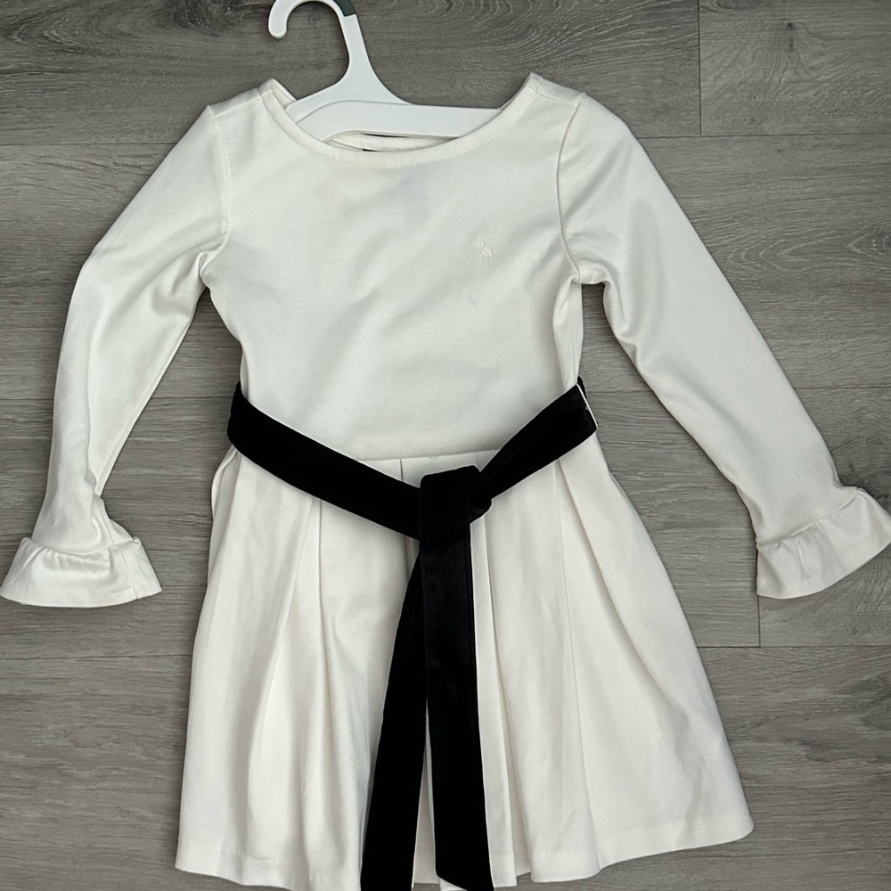 Polo by Ralph Lauren Kids Ivory Dress with Velvet Black Sash - Picture 2 of 4